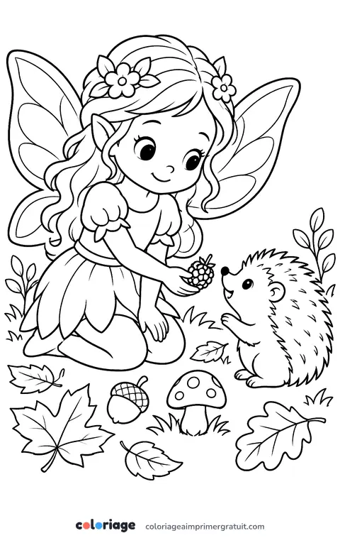 Coloriage fée et le hérisson