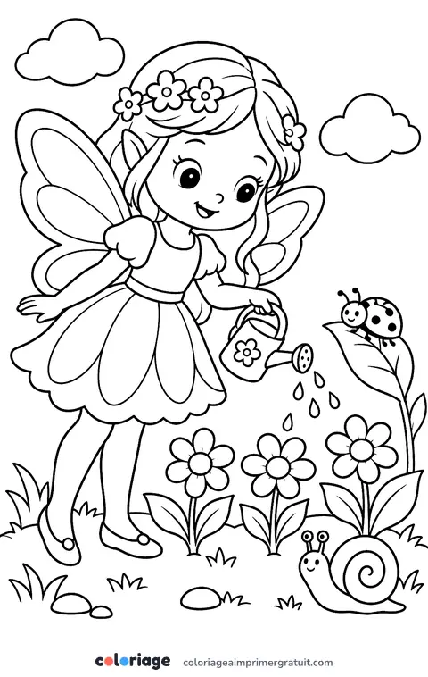 Coloriage fée jardinière