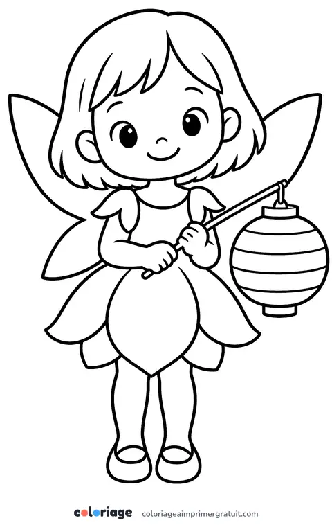 Coloriage fée et sa lanterne