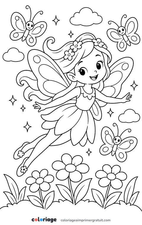 Coloriage fée et papillons