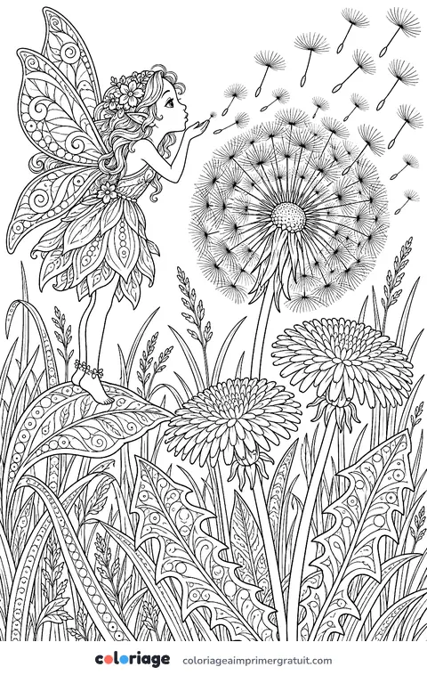 Coloriage fée et le pissenlit