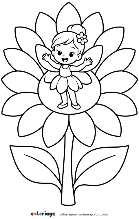 Coloriage fée et le tournesol