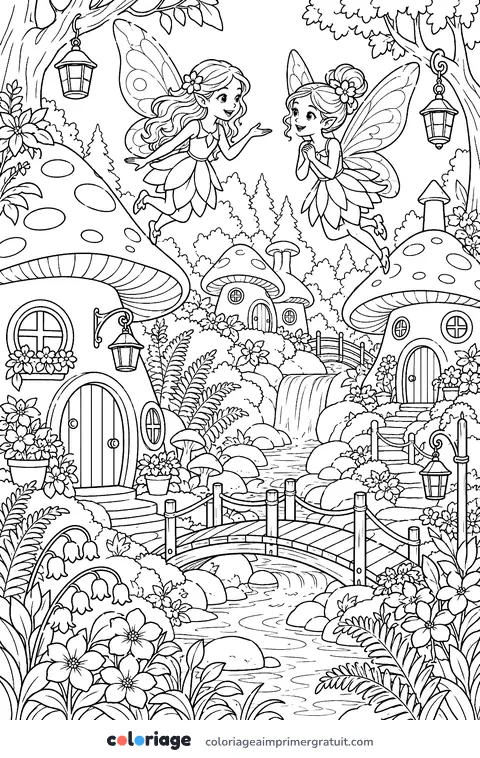 Coloriage village des fées