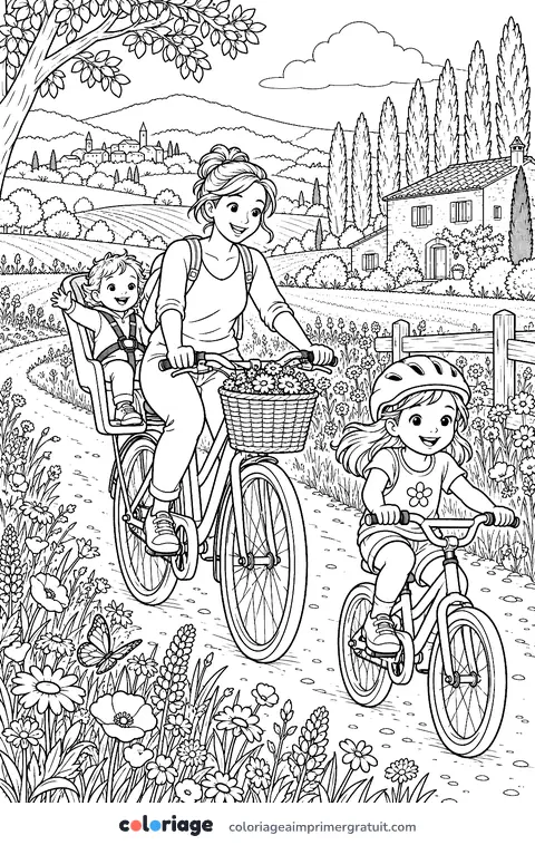 Coloriage balade à vélo