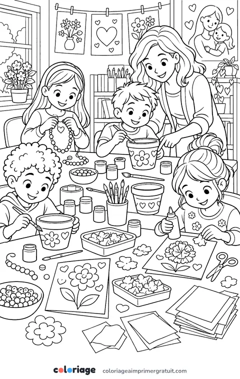Coloriage atelier cadeaux en classe