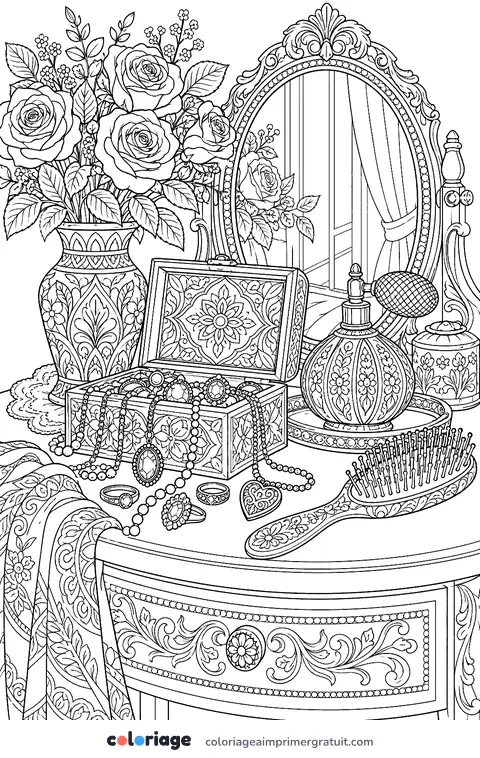 Coloriage coiffeuse et bijoux