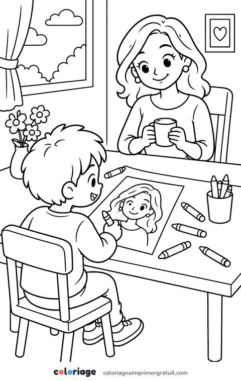 Coloriage le portrait de maman