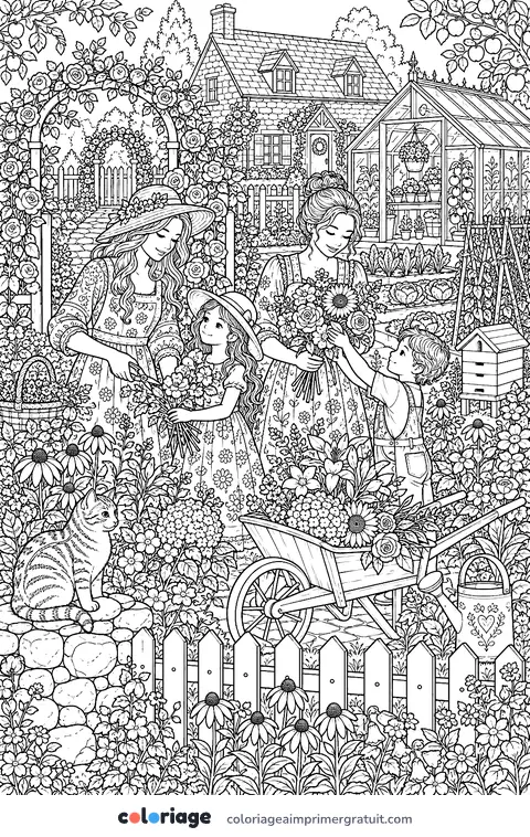 Coloriage cueillette au jardin