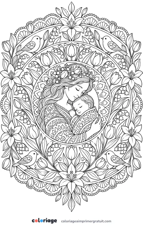 Coloriage mandala de la fête des mères