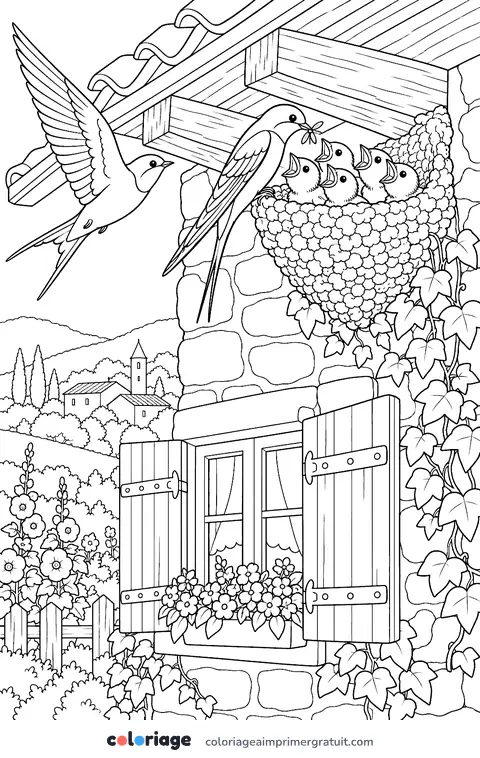 Coloriage nid d’hirondelles