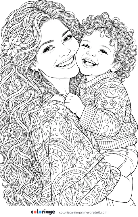 Coloriage portrait mère et enfant