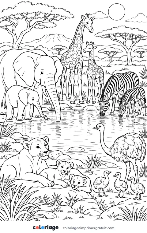 Coloriage mamans de la savane