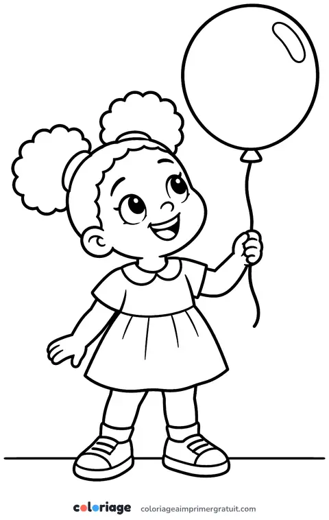 Coloriage fille au ballon