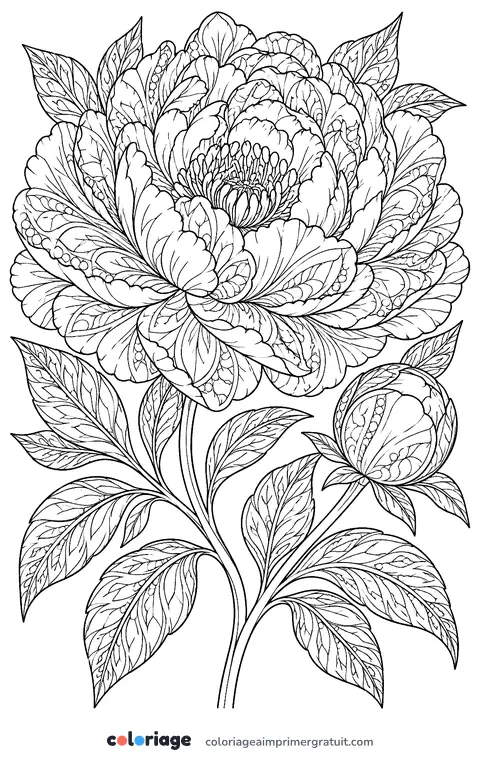 Coloriage pivoine réaliste