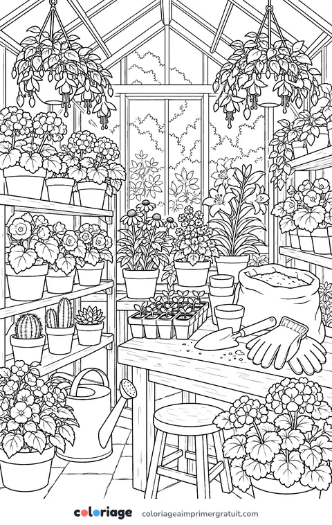 Coloriage serre fleurie