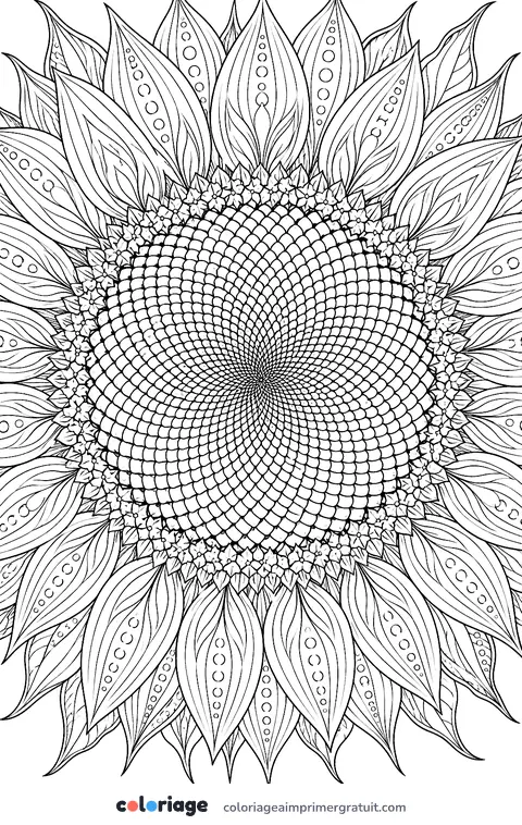Coloriage cœur de tournesol en gros plan