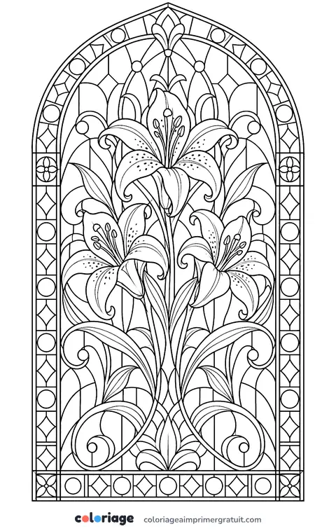 Coloriage fleurs en vitrail