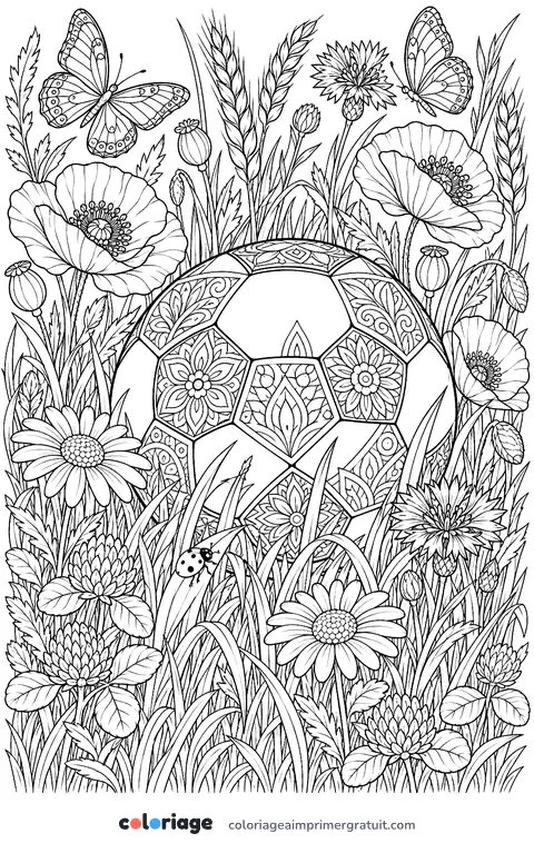 Coloriage ballon et fleurs des champs