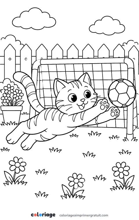 Coloriage chat gardien de but