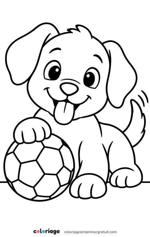 Coloriage chiot et ballon