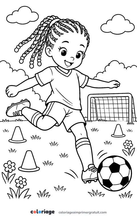 Coloriage joueuse qui tire au but