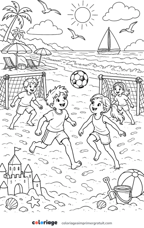 Coloriage foot sur la plage