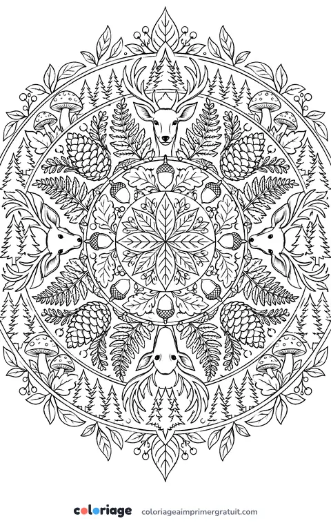 Coloriage mandala forêt