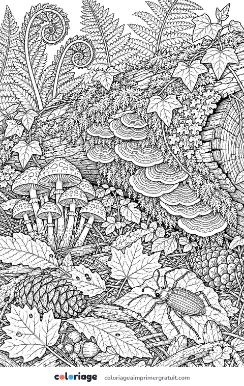 Coloriage sous-bois réaliste