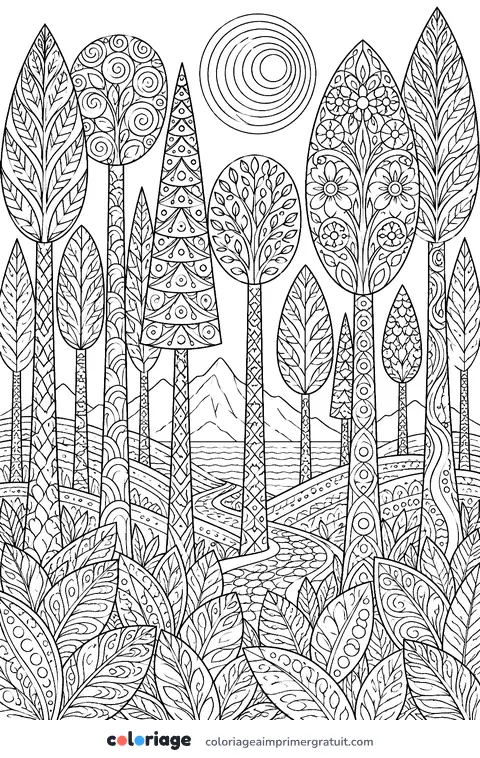 Coloriage forêt zentangle