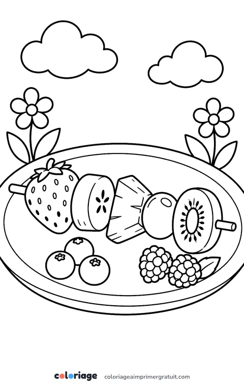 Coloriage brochette de fruits
