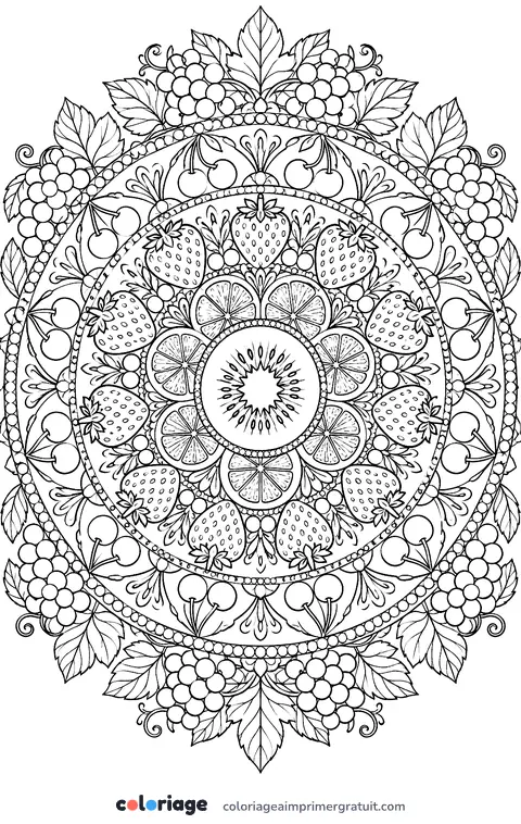 Coloriage mandala de fruits