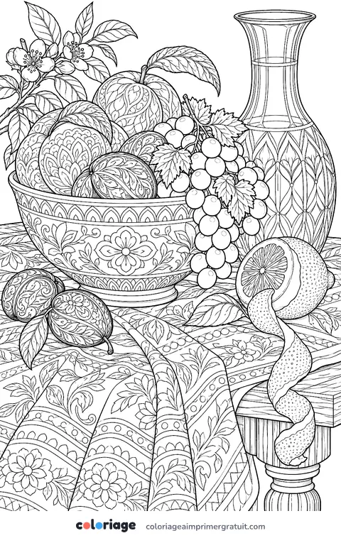 Coloriage nature morte aux fruits