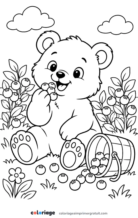 Coloriage ourson et myrtilles