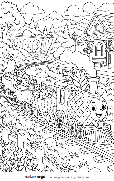 Coloriage petit train des fruits