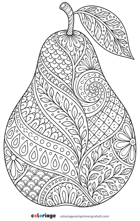 Coloriage poire zentangle