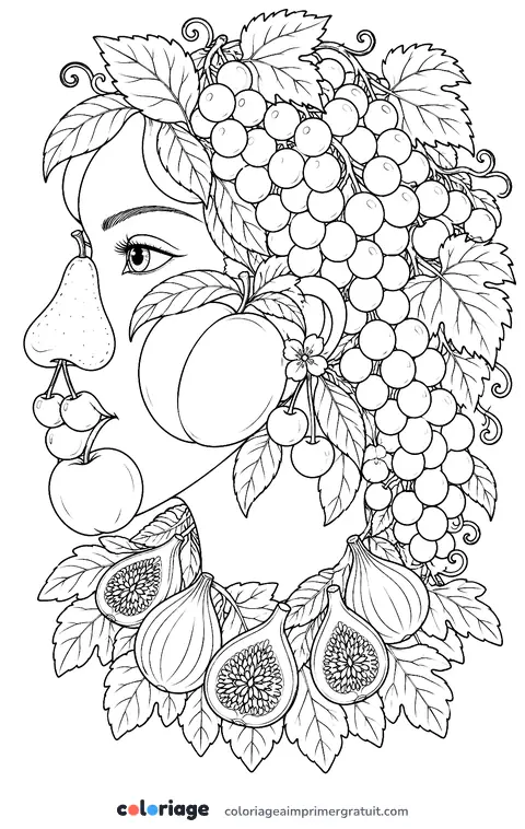 Coloriage portrait composé de fruits