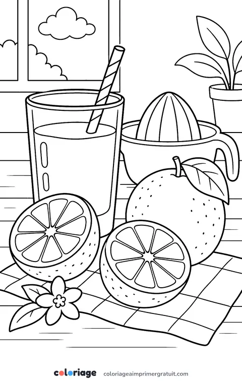 Coloriage presse-agrumes et jus d’orange