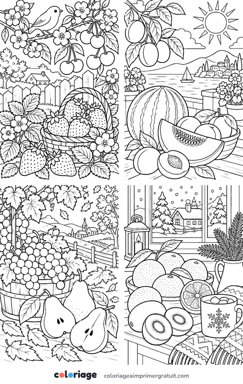 Coloriage fruits des quatre saisons