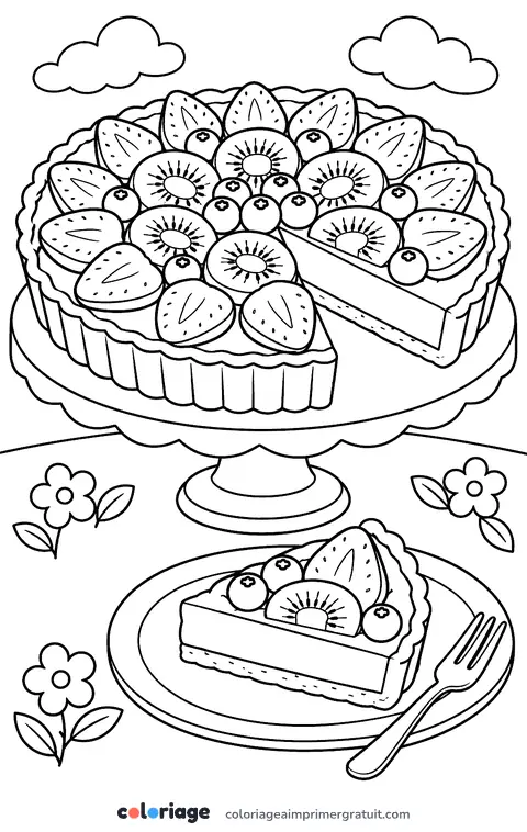 Coloriage tarte aux fruits