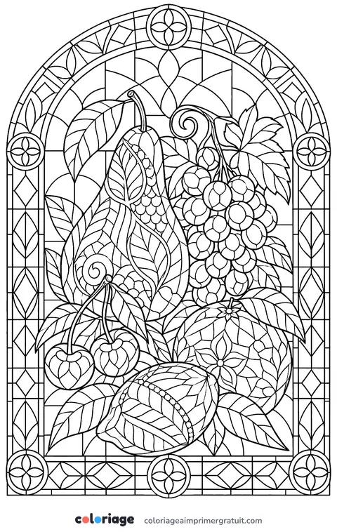 Coloriage fruits en vitrail