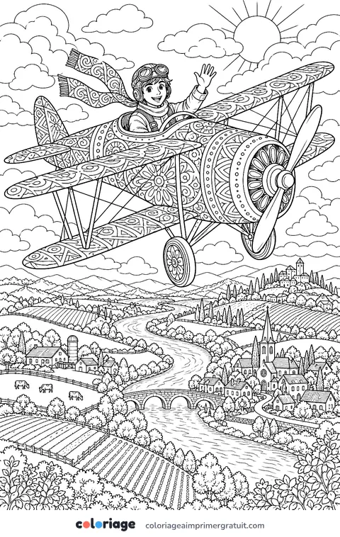 Coloriage pilote de biplan