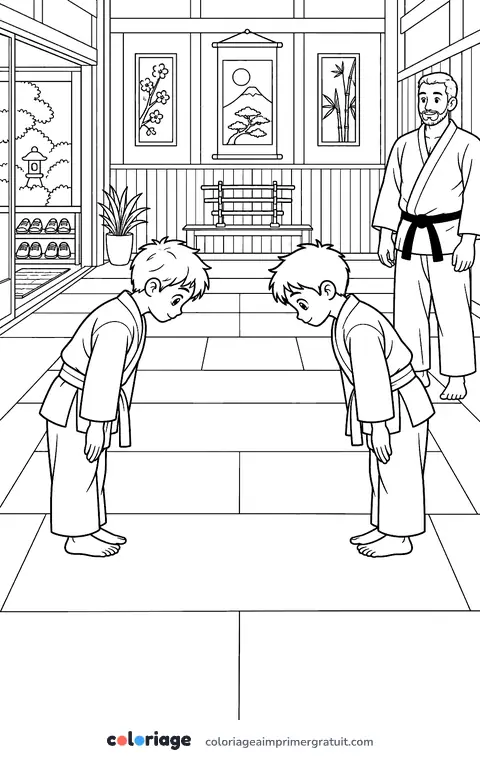 Coloriage salut au judo