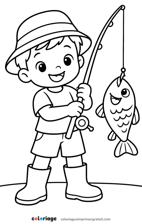 Coloriage petit pêcheur