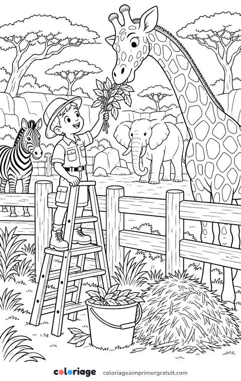 Coloriage soigneur au zoo