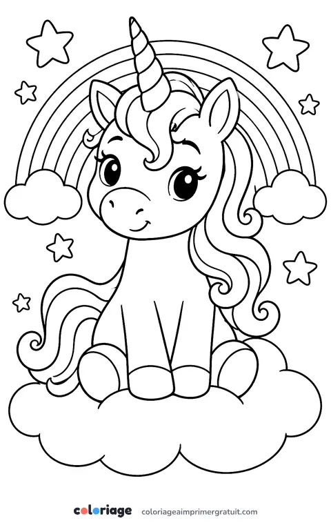 Coloriage licorne sur les nuages