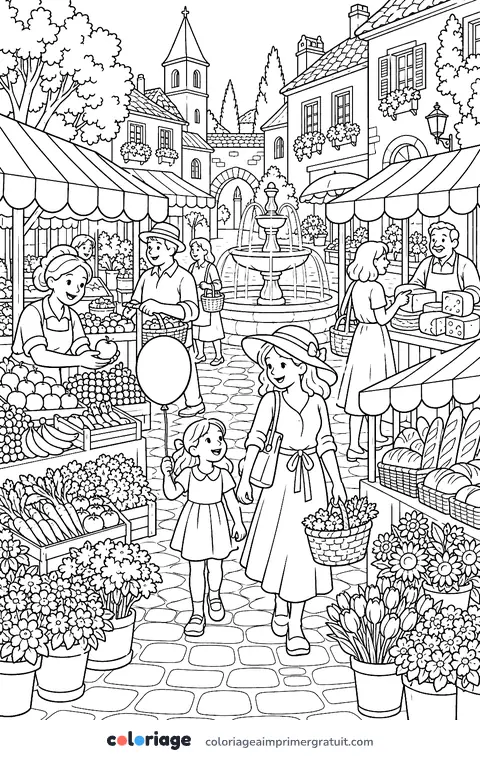 Coloriage marché du village