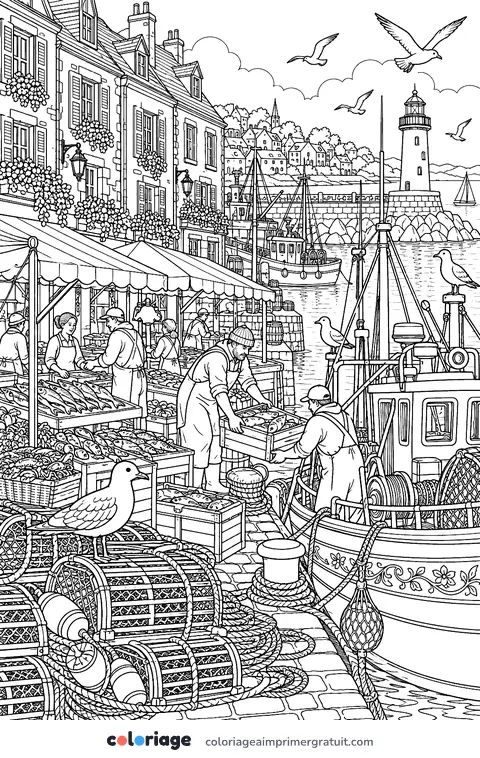 Coloriage port de pêche