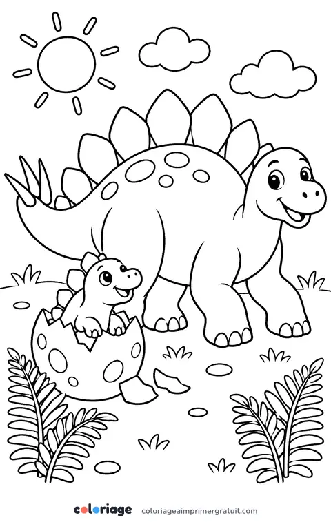 Coloriage stégosaure et bébé