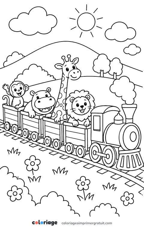 Coloriage train des animaux