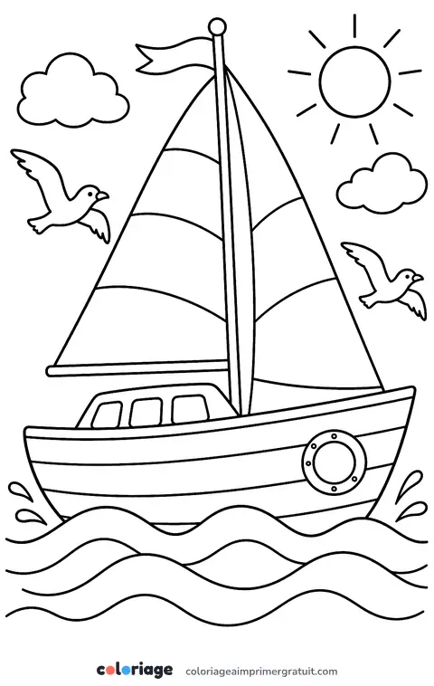 Coloriage voilier sur la mer
